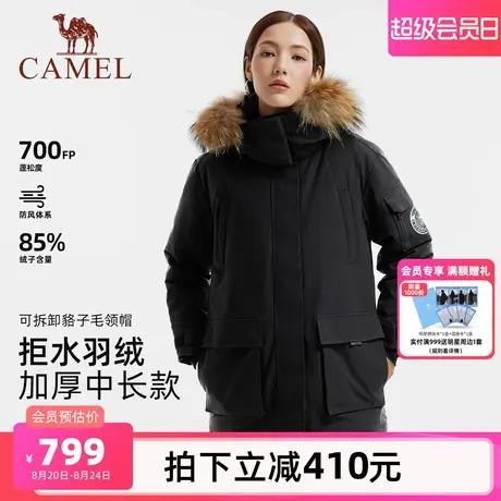 骆驼女装派克羽绒服女2025年冬季中长款保暖防风连帽毛领羽绒外套商品大图