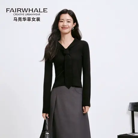 马克华菲法式系带高级感针织衫女秋2025新款设计感内搭打底衫上衣图片