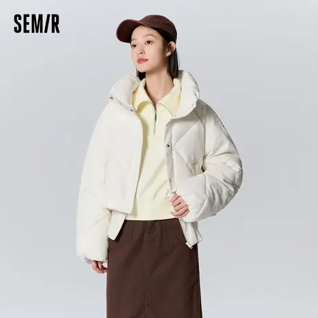 森马棉服女短款设计感假两件宽松显高冬字母潮流肌理外套新款2XY商品大图