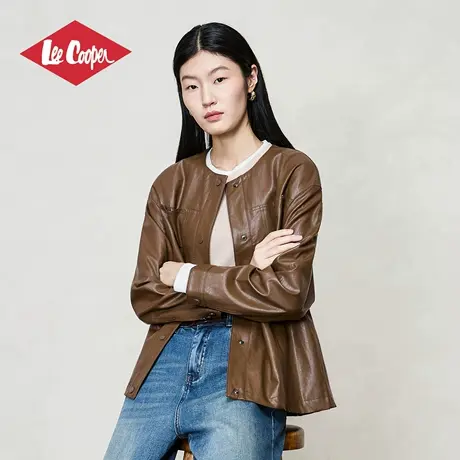 Lee Cooper孟子义代言卡其色复古皮衣外套女2025新款秋季质感上衣商品大图
