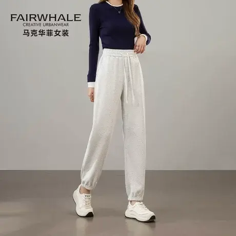 马克华菲小个子运动卫裤女2025新款高腰宽松百搭束脚直筒休闲裤子图片