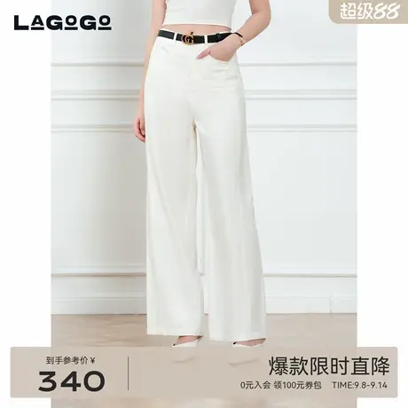 【莱赛尔】LAGOGO白色阔腿裤女拉谷谷2025秋新款裤子OCKK537D72商品大图