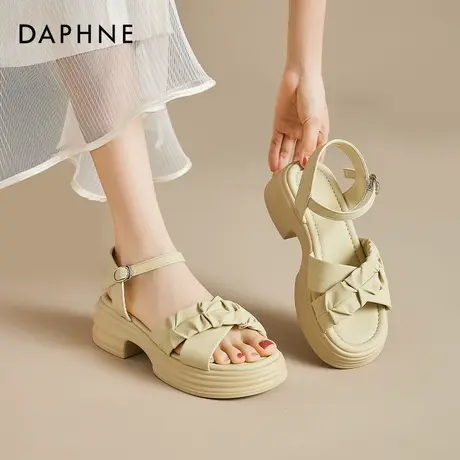 达芙妮黄色粗跟凉鞋女夏外穿2025新款厚底绝美不累脚巨好看凉拖鞋图片