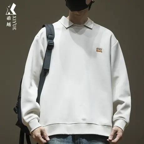 360g重磅双面棉卫衣男款翻领上衣宽松大码假两件套头加绒加厚长袖商品大图