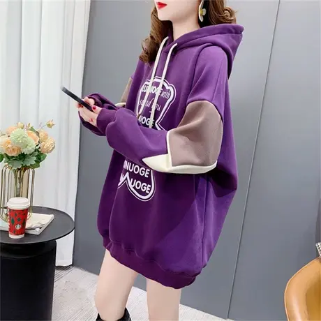 中长款字母小熊连帽卫衣女加绒加厚2022年新款秋冬宽松ins潮外套商品大图