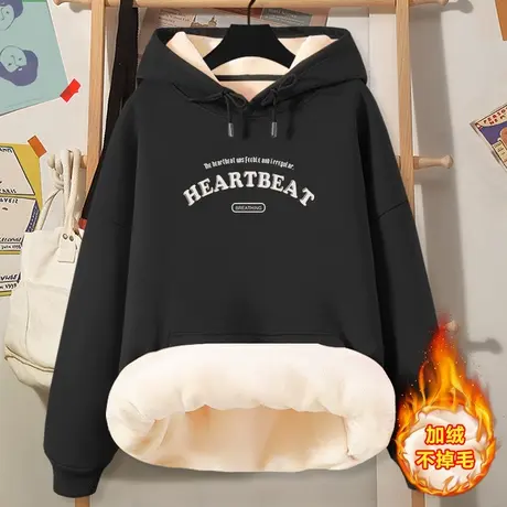 黑色冬款厚卫衣女冬2023新款加绒加厚冬季小个子秋冬连帽保暖外套商品大图