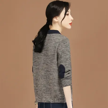韩潮袭人复古混色立领针织开衫女2023秋季新款百搭长袖毛衣外套商品大图