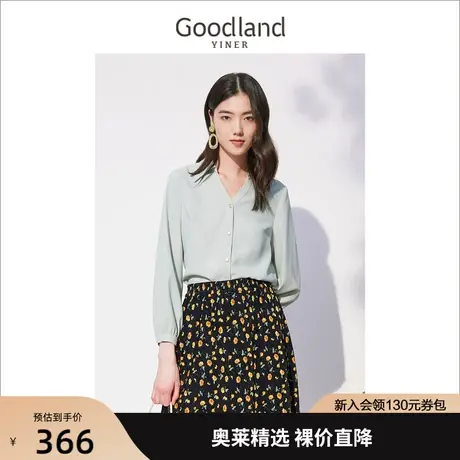 音儿美地女装2022秋季新款百搭泡泡袖上衣长袖翻领衬衫商品大图