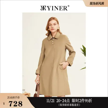 YINER音儿专选女装冬季绵羊毛双面毛呢大衣驼色外套商品大图
