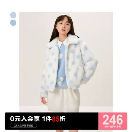 乐町软萌翻领厚外套休闲秋冬新款双色甜美毛毛外套女宽松图片
