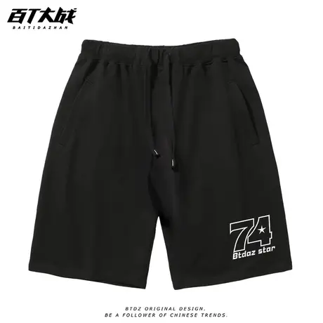 欧美高街潮牌小众原创数字设计美式短裤男潮牌ins夏季宽松五分裤商品大图