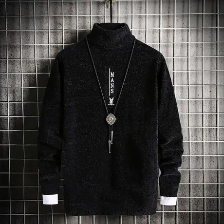 秋冬季雪尼尔高领毛衣男士韩版潮流宽松上衣服加厚秋装针织打底衫商品大图