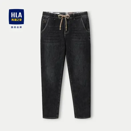 HLA/海澜之家宽松窄脚牛仔裤23秋季新休闲微弹砂洗系带九分裤子男商品大图