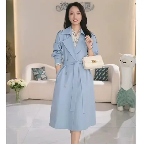 时尚气质长款风衣外套2023年秋季新款淑女温柔翻领宽松显瘦上衣图片