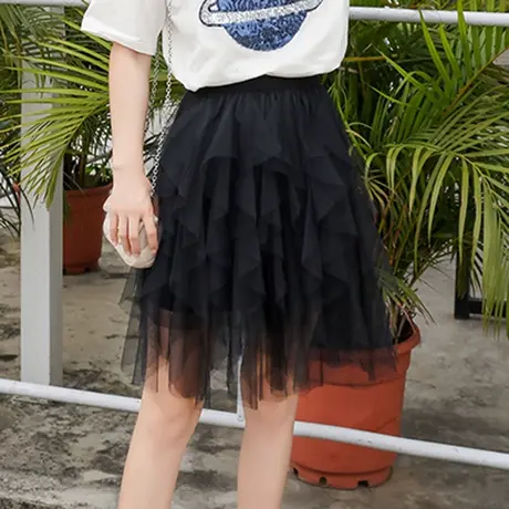 春夏新款显瘦不规则下摆仙女蓬蓬裙短款网纱半身裙a字8931h图片