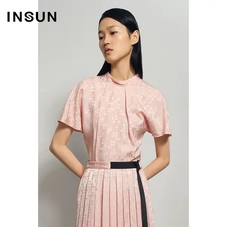 恩裳秋季几何艺术印花轻风修身短袖衬衫图片