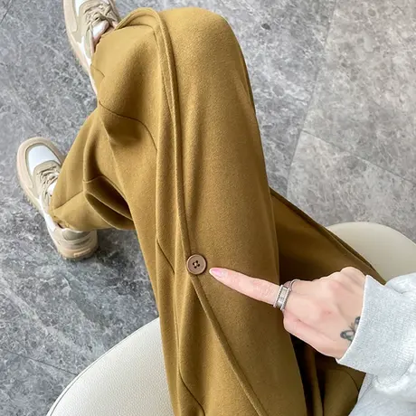 姜黄色运动裤女宽松束脚2023春秋高腰显瘦休闲拼接小个子哈伦卫裤商品大图