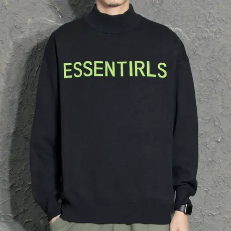 黑色半高领毛衣男2021秋冬新款国潮流线衣加厚针织衫保暖打底毛衫图片