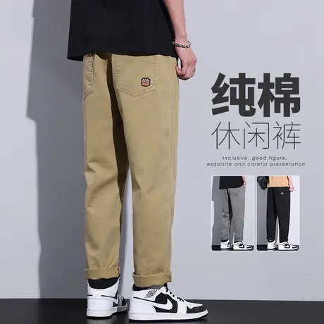 卡其色阿美咔叽纯棉高端阔腿休闲裤男士夏季薄款高级感工装男裤子商品大图