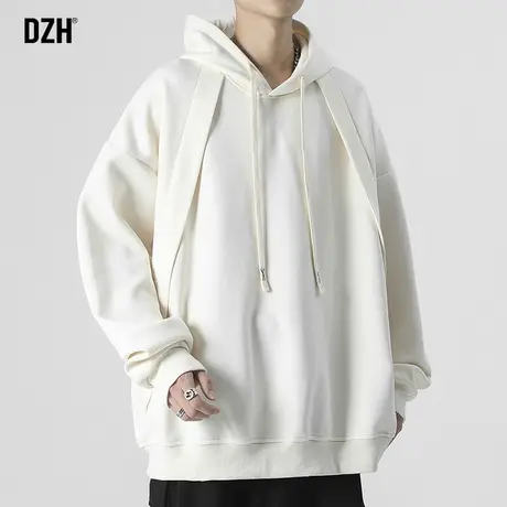 青少年米白色连帽卫衣男春秋高级感2023新款纯色上衣男款休闲外套商品大图