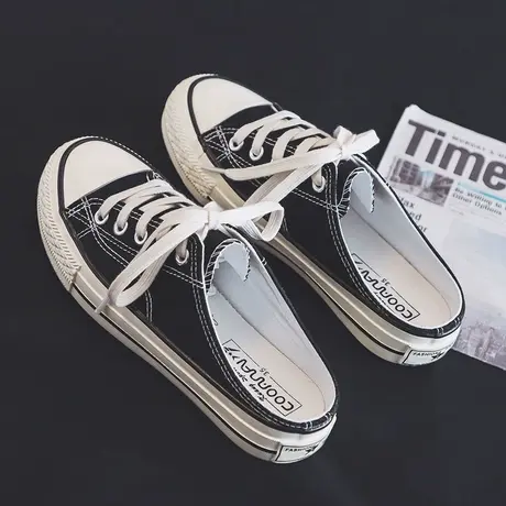 2023春夏新款帆布鞋女韩版学生懒人无后跟半拖小白鞋透气休闲布鞋图片