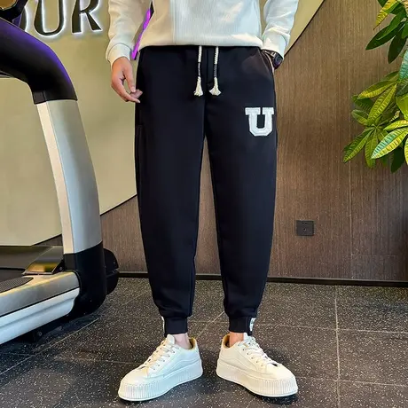 宽松印花字母卫裤冬季新款束脚哈伦运动裤时尚加绒保暖潮牌休闲裤商品大图