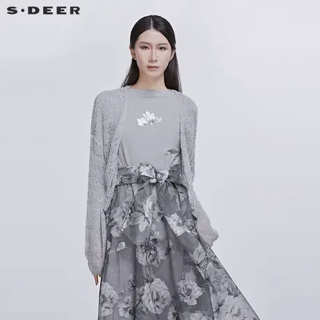 sdeer圣迪奥秋简单V领粗针随性短款针织开衫S20183505😍商品大图