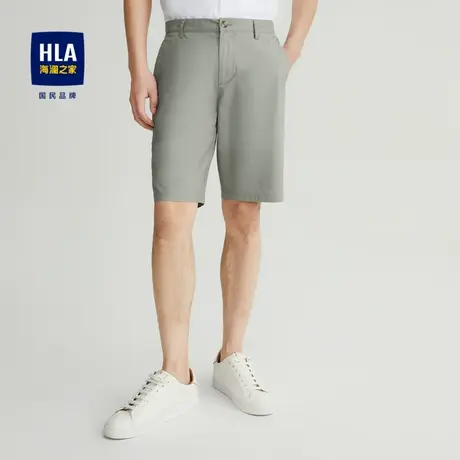 HLA/海澜之家中腰休闲中裤光泽纽扣弹力小标纯色简约五分裤男图片