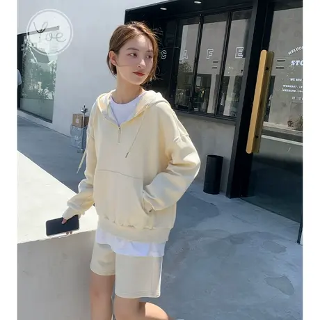 yoe温柔风奶fufu半拉链卫衣女奶油色春装ins百搭上衣套头外套女款图片