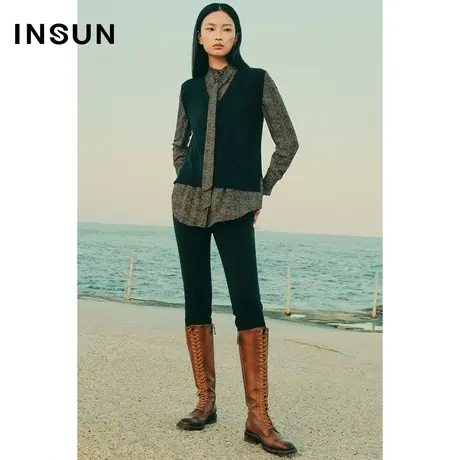 INSUN恩裳冬季拼接印花羊毛百搭针织衫商品大图