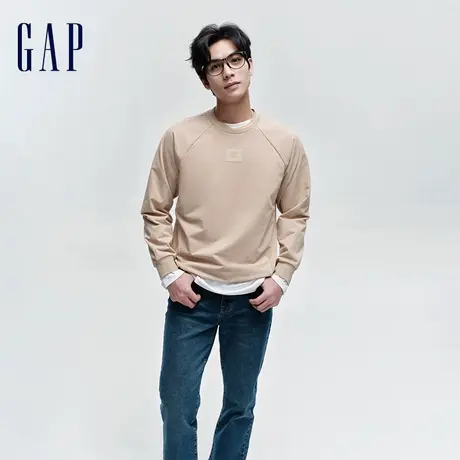 Gap男女装春季2024新款LOGO棉混纺拼接圆领卫衣情侣装上衣889276图片