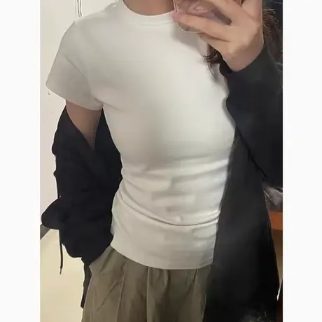 白色短袖T恤女2024新款夏装修身百搭韩版洋气减龄辣妹纯欲上衣服商品大图