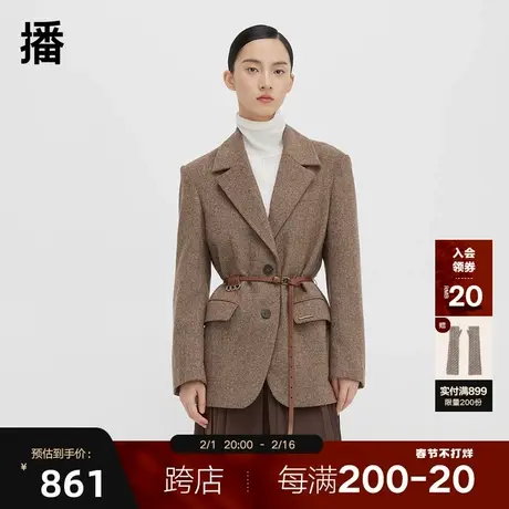 播西装毛呢外套女2023秋冬新款气质通勤复古西服图片
