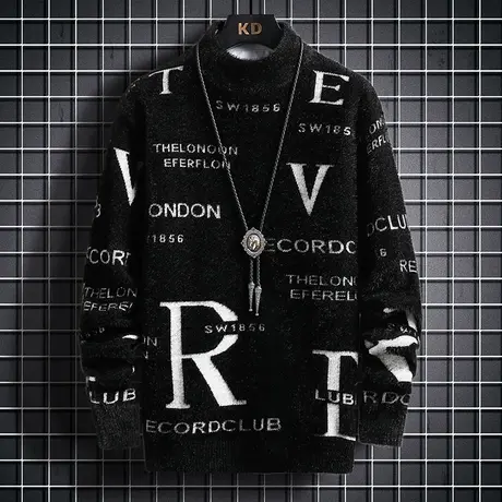 秋冬季青少年毛衣男水貂绒大童高中初中学生加厚款内搭潮牌打底衫商品大图