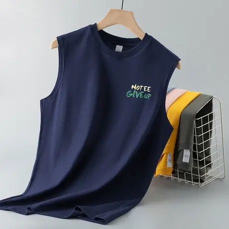 纯棉背心男款夏季健身篮球跨栏汗衫运动坎肩字母印花全棉无袖t恤商品大图