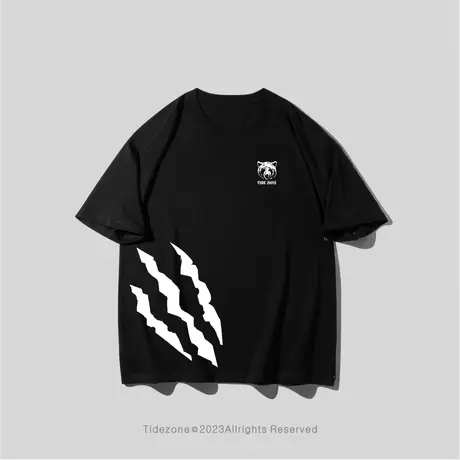 Ohlyah潮牌动物系列抓痕短袖男女同款ins潮牌T恤加肥加大肥佬半袖图片