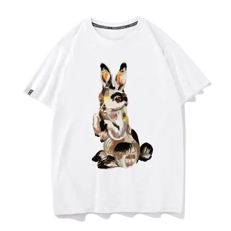 秀洛手绘卡通兔子纯棉短袖t恤女日系ins风半袖2022年新款打底衫商品大图