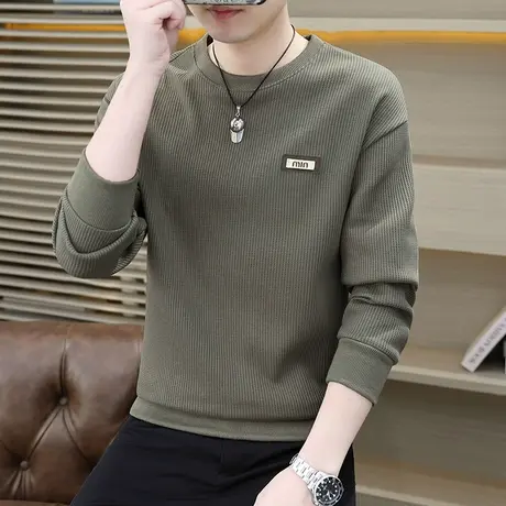 圆领卫衣男士春季新款潮流时尚帅气百搭纯色长袖T恤潮牌男装上衣商品大图