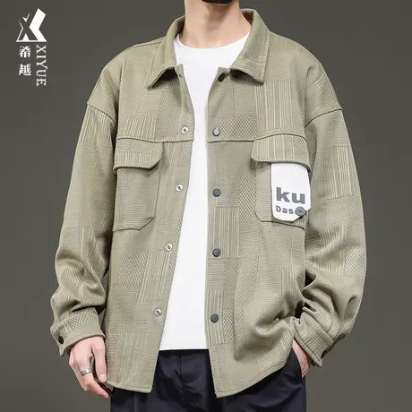 希越美式梭织夹克男2024春季款宽松大码男士外套加肥加大肥佬上装图片