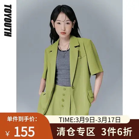 TOYOUTH初语西装女夏季新款复古橄榄绿质感短袖薄款休闲外套图片