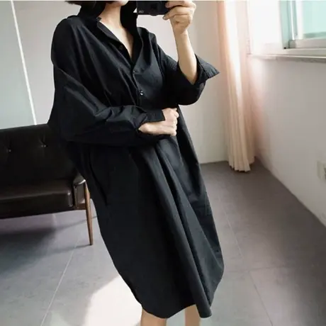 纯诗曼春夏装长袖套头衬衫女中长款韩版宽松大码时尚休闲BF衬衣潮商品大图