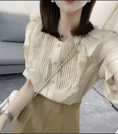 雪纺衫女装短袖2023夏季新款时尚洋气衬衫时髦气质小衫泡泡袖上衣商品大图