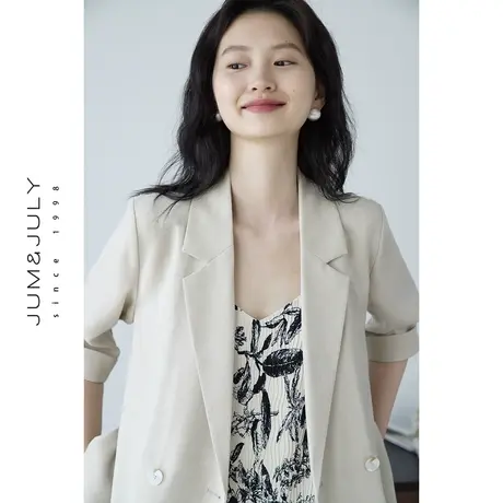 嘉茱莉2023夏季新款短袖小西装外套女薄款小个子西服设计感西装商品大图