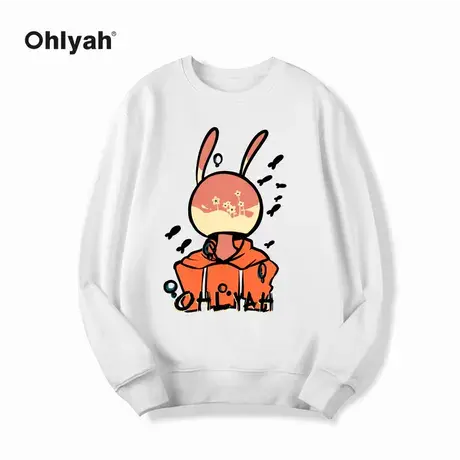 Ohlyah潮牌种花家卡通兔子印花卫衣女舒适减龄百搭圆领长袖上衣商品大图