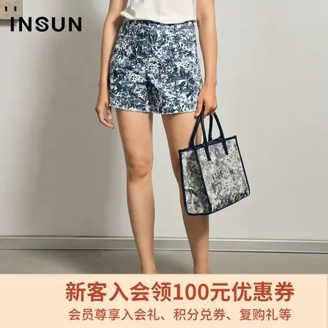 恩裳夏季商场同款简约气质修身休闲短裤印花休闲裤商品大图