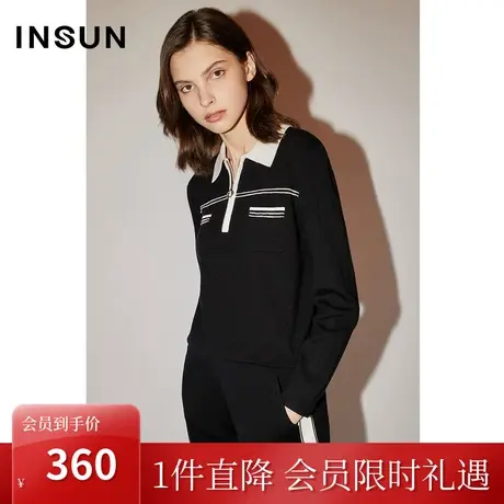 恩裳COVER冬季2022时尚简约撞色领设计休闲运动百搭毛针织衫商品大图