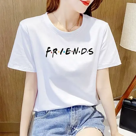 短袖t恤女2023年夏季新款宽松显瘦印花字母体恤圆领纯棉上衣ins潮商品大图