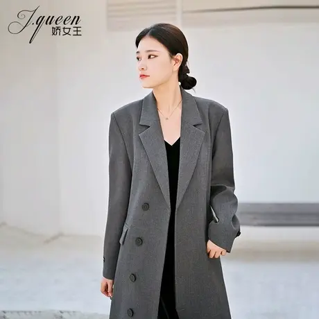 长款西装外套女2023秋季休闲气质时尚高级感灰色宽松显瘦风衣大衣商品大图
