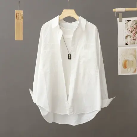 秋装2023年新品小众前短后长纯色长袖衬衫女宽松外搭衬衣开衫外套商品大图