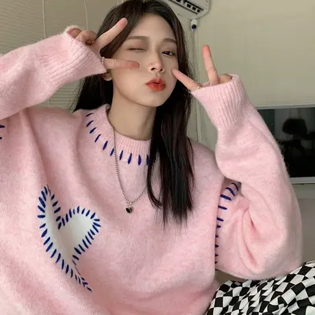 针织衫毛衣女2021秋冬套头宽松设计感小众外穿ins慵懒风上衣外套商品大图